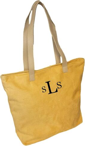 SONA G DESIGNS Personalized Embroidered Personalized Tote with Monogram - Zipper Closure Corduroy Bag for Women in Saudi Arabia