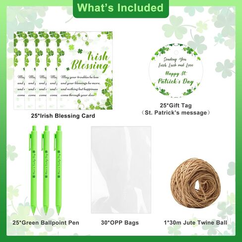 Auch 25 Sets St. Patrick’s Day Gifts Bulk, Employee Appreciation Shamrock Ballpoint Pens with Irish Blessing Tags,Irish Party Favors for Employee Appreciation, Classroom Rewards, Teachers in Saudi Arabia