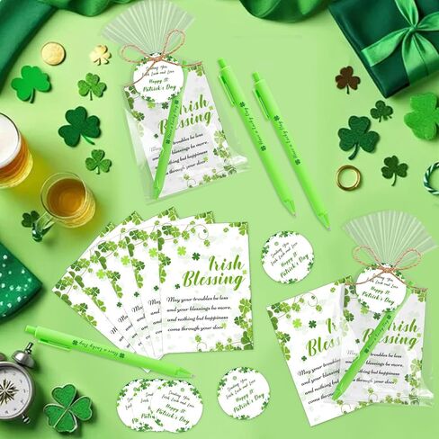 Auch 25 Sets St. Patrick’s Day Gifts Bulk, Employee Appreciation Shamrock Ballpoint Pens with Irish Blessing Tags,Irish Party Favors for Employee Appreciation, Classroom Rewards, Teachers in Saudi Arabia