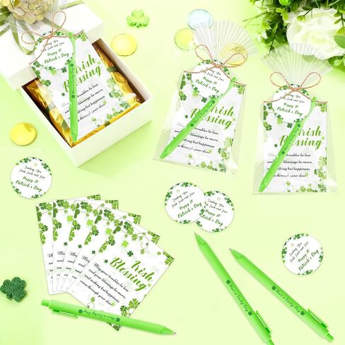Auch 25 Sets St. Patrick’s Day Gifts Bulk, Employee Appreciation Shamrock Ballpoint Pens with Irish Blessing Tags,Irish Party Favors for Employee Appreciation, Classroom Rewards, Teachers in Saudi Arabia