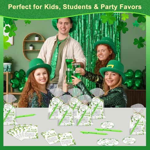 Auch 25 Sets St. Patrick’s Day Gifts Bulk, Employee Appreciation Shamrock Ballpoint Pens with Irish Blessing Tags,Irish Party Favors for Employee Appreciation, Classroom Rewards, Teachers in Saudi Arabia