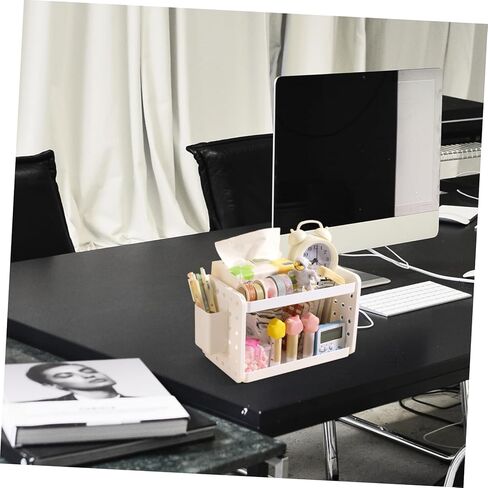 Multi-Functional Desk Organizer with Pen Holder Book Rack for Home Office and Dorm Storage Elegant White Design for Efficient Desktop Organization in Saudi Arabia