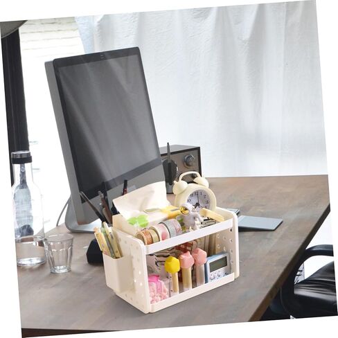 Multi-Functional Desk Organizer with Pen Holder Book Rack for Home Office and Dorm Storage Elegant White Design for Efficient Desktop Organization in Saudi Arabia
