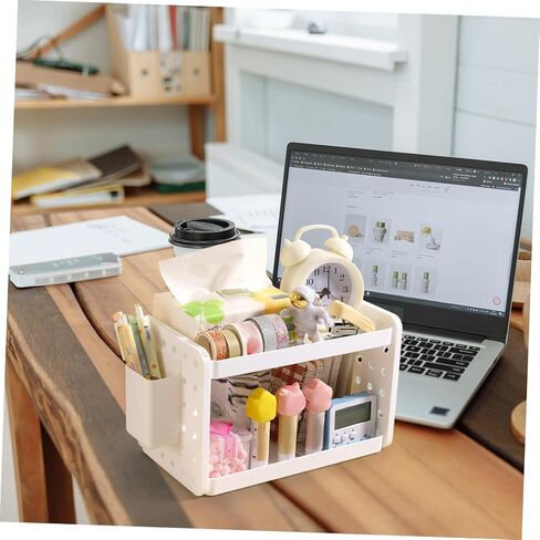 Multi-Functional Desk Organizer with Pen Holder Book Rack for Home Office and Dorm Storage Elegant White Design for Efficient Desktop Organization in Saudi Arabia