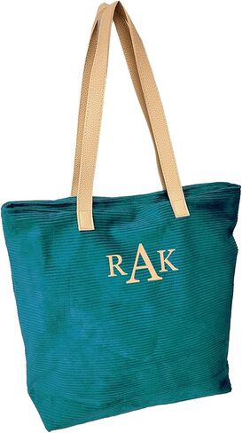SONA G DESIGNS Personalized Embroidered Personalized Tote with Monogram - Zipper Closure Corduroy Bag for Women in Saudi Arabia