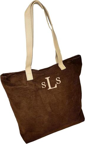 SONA G DESIGNS Personalized Embroidered Personalized Tote with Monogram - Zipper Closure Corduroy Bag for Women in Saudi Arabia
