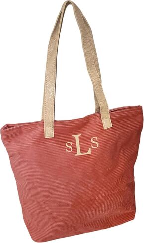 SONA G DESIGNS Personalized Embroidered Personalized Tote with Monogram - Zipper Closure Corduroy Bag for Women in Saudi Arabia