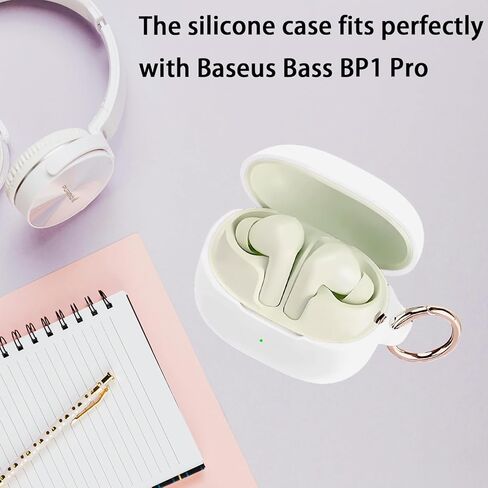 حافظة متوافقة مع سماعات الأذن Baseus Bass BP1 Pro، غطاء حافظة من السيليكون الناعم مع طقم تنظيف وغطاء واقٍ مقاوم للصدمات مع سلسلة مفاتيح ملحقات حلقة تسلق (أسود) in Kuwait