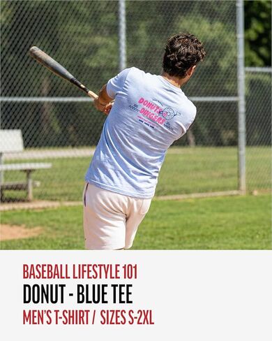 Baseball Lifestyle 101 Donut Tee for Men - White, Soft 60/40 Blend, Breathable, Side-Seamed T-Shirt, Adult Sizes S-XL in Kuwait