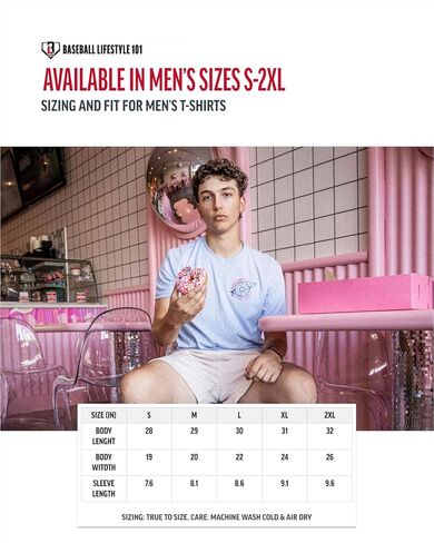 Baseball Lifestyle 101 Donut Tee for Men - White, Soft 60/40 Blend, Breathable, Side-Seamed T-Shirt, Adult Sizes S-XL in Kuwait