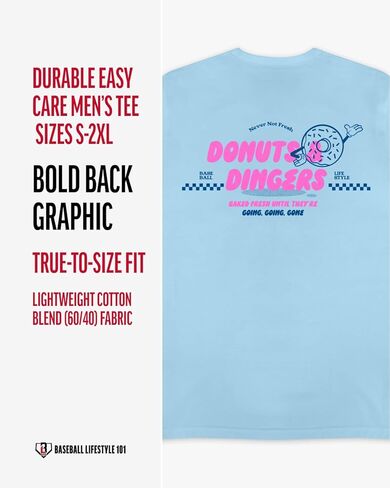 Baseball Lifestyle 101 Donut Tee for Men - White, Soft 60/40 Blend, Breathable, Side-Seamed T-Shirt, Adult Sizes S-XL in Kuwait