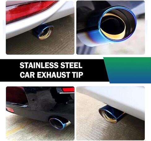 1 PC Stainless Steel Car Exhaust Tip, Blue Burnt 2.5" to 3.3" Exhaust Pipe, Fluid Dynamics Exhaust Tail Pipe Tips, Weld-On Muffler Tip with Chrome Finish, Universal Fit for Most Cars (Blue) in Saudi Arabia