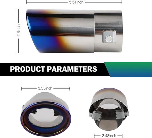 1 PC Stainless Steel Car Exhaust Tip, Blue Burnt 2.5" to 3.3" Exhaust Pipe, Fluid Dynamics Exhaust Tail Pipe Tips, Weld-On Muffler Tip with Chrome Finish, Universal Fit for Most Cars (Blue) in Saudi Arabia