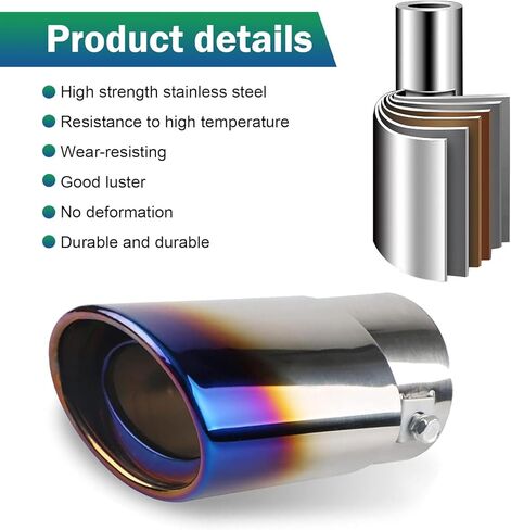 1 PC Stainless Steel Car Exhaust Tip, Blue Burnt 2.5" to 3.3" Exhaust Pipe, Fluid Dynamics Exhaust Tail Pipe Tips, Weld-On Muffler Tip with Chrome Finish, Universal Fit for Most Cars (Blue) in Saudi Arabia