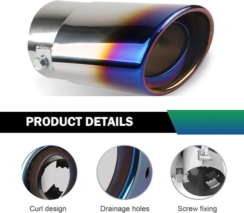 1 PC Stainless Steel Car Exhaust Tip, Blue Burnt 2.5" to 3.3" Exhaust Pipe, Fluid Dynamics Exhaust Tail Pipe Tips, Weld-On Muffler Tip with Chrome Finish, Universal Fit for Most Cars (Blue) in Saudi Arabia