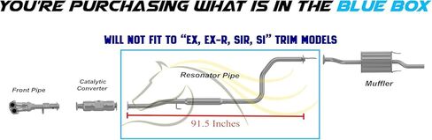 Exhaust Resonator Pipe Compatible with Honda Civic 1996-2000 1.6L | Stainless Steel | Northeastern Exhaust | Free Clamp, Gaskets, Hangers and Spring Bolt Kit Included | Direct-Fit in Saudi Arabia