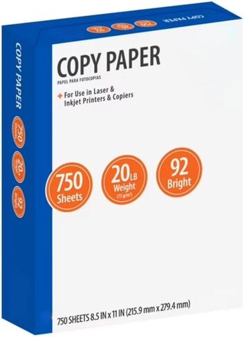 Copy Paper White – 8.5" x 11", 20 lb, 92 Brightness – 1 Ream (750 Sheets) | Standard Printer Paper for Office, School, Laser & Inkjet Printing, Everyday Use in Saudi Arabia