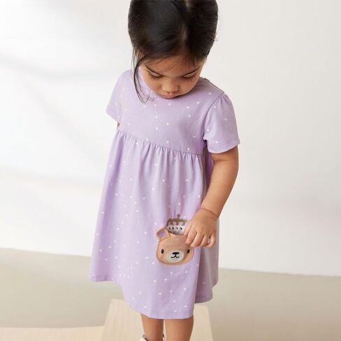 Girl's Princess Dress, Cute Cartoon Print Round Neck Short Sleeve Cotton Dress for Toddler Kids in Saudi Arabia