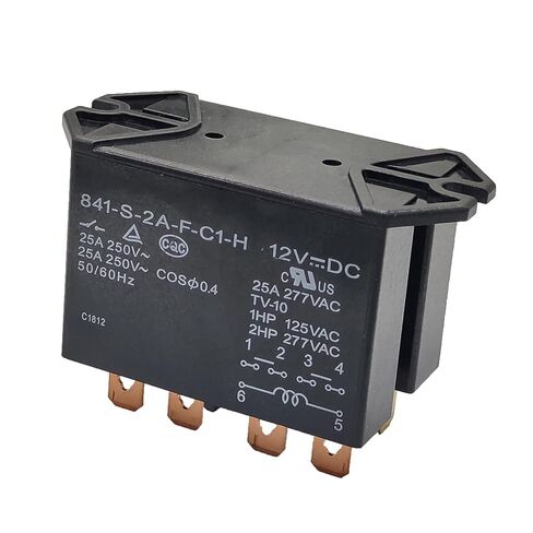 مرحل 841-S-2A-F-C1-H 12VDC/ 277VAC 25A 6 دبابيس مرحل للأغراض العامة مع غطاء ذو ​​حواف DPDM in Saudi Arabia
