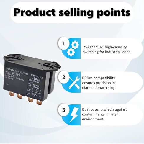 مرحل 841-S-2A-F-C1-H 12VDC/ 277VAC 25A 6 دبابيس مرحل للأغراض العامة مع غطاء ذو ​​حواف DPDM in Saudi Arabia