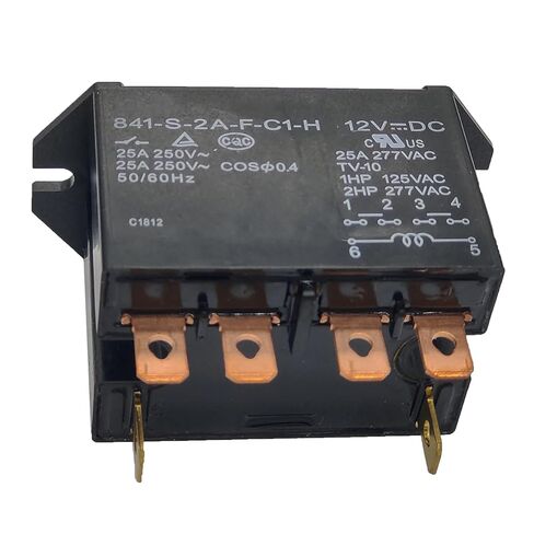 مرحل 841-S-2A-F-C1-H 12VDC/ 277VAC 25A 6 دبابيس مرحل للأغراض العامة مع غطاء ذو ​​حواف DPDM in Saudi Arabia
