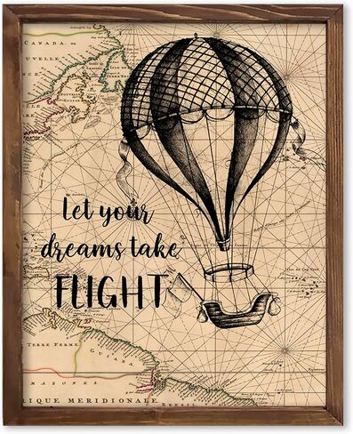 خمر بالون الهواء الساخن اقتباس ملهم طباعة فنية دع أحلامك تأخذ رحلة الحضانة ملصق غرفة الأطفال جدار الفن السفر جدار ديكور مغامرة جدار الفن 8x10 inc. طباعة غير مؤطرة in Kuwait