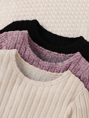 Girls Sweater Dresses 3 Packs Long Sleeve Kid Ribbed Knit Casual Dress Pullover Solid Fall Winter Dress for 8-12Y in Kuwait