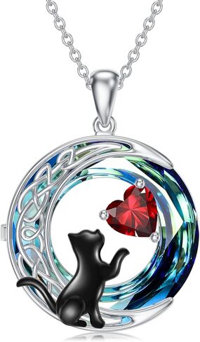 TOUPOP Cat Gifts for Cats Lovers 925 Sterling Silver Black Cat Necklace Celtic Moon Birthstone Jewelry for Women Anniversary Birthday Mothers Day Gifts for Mom Wife Her in Saudi Arabia