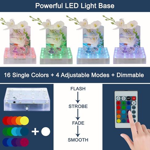 LARDUX قاعدة ضوء LED مربعة مع جهاز تحكم عن بعد - 5 بوصة متعددة الألوان عرض قاعدة ضوء قاعدة لمزهرية برج Effiel قاعدة فن الزجاج الكريستالي LED - شحن USB أو بطارية تعمل بالطاقة in Kuwait