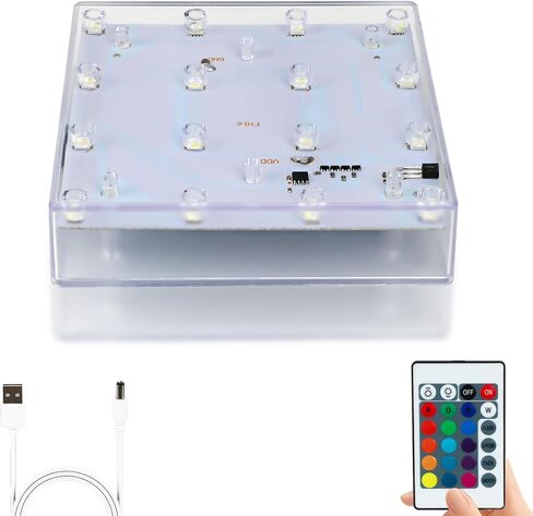 LARDUX قاعدة ضوء LED مربعة مع جهاز تحكم عن بعد - 5 بوصة متعددة الألوان عرض قاعدة ضوء قاعدة لمزهرية برج Effiel قاعدة فن الزجاج الكريستالي LED - شحن USB أو بطارية تعمل بالطاقة in Kuwait