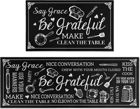 سجاد وحصائر مطبخ المزرعة، طقم مكون من قطعتين للأرضية، سجادة مطبخ وعداء باللون الأسود العتيق غير قابلة للانزلاق، سجادة قابلة للغسل في الغسالة لديكور مدخل المطبخ 17 بوصة × 30 بوصة + 17 بوصة × 47 بوصة in Kuwait