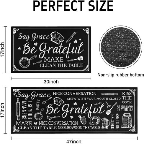 سجاد وحصائر مطبخ المزرعة، طقم مكون من قطعتين للأرضية، سجادة مطبخ وعداء باللون الأسود العتيق غير قابلة للانزلاق، سجادة قابلة للغسل في الغسالة لديكور مدخل المطبخ 17 بوصة × 30 بوصة + 17 بوصة × 47 بوصة in Kuwait