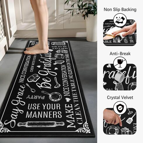 سجاد وحصائر مطبخ المزرعة، طقم مكون من قطعتين للأرضية، سجادة مطبخ وعداء باللون الأسود العتيق غير قابلة للانزلاق، سجادة قابلة للغسل في الغسالة لديكور مدخل المطبخ 17 بوصة × 30 بوصة + 17 بوصة × 47 بوصة in Kuwait