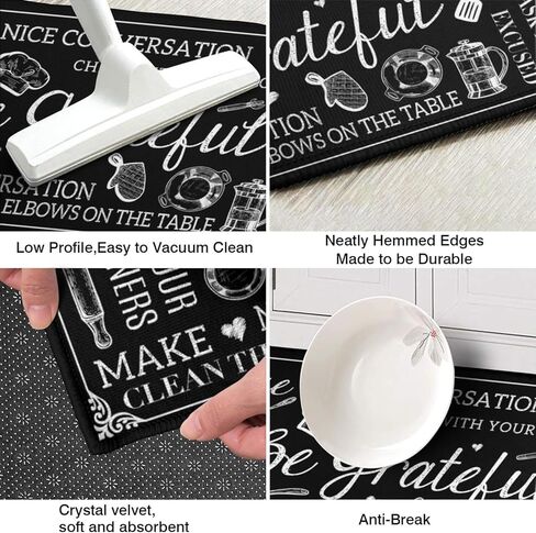 سجاد وحصائر مطبخ المزرعة، طقم مكون من قطعتين للأرضية، سجادة مطبخ وعداء باللون الأسود العتيق غير قابلة للانزلاق، سجادة قابلة للغسل في الغسالة لديكور مدخل المطبخ 17 بوصة × 30 بوصة + 17 بوصة × 47 بوصة in Kuwait