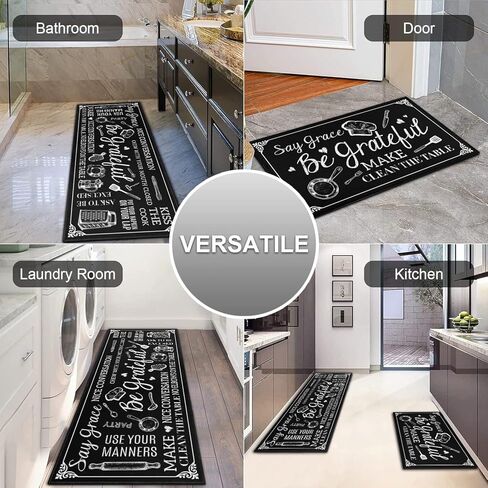 سجاد وحصائر مطبخ المزرعة، طقم مكون من قطعتين للأرضية، سجادة مطبخ وعداء باللون الأسود العتيق غير قابلة للانزلاق، سجادة قابلة للغسل في الغسالة لديكور مدخل المطبخ 17 بوصة × 30 بوصة + 17 بوصة × 47 بوصة in Kuwait