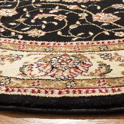 SAFAVIEH Lyndhurst Collection Area Rug - 5'3" Round, Black & Ivory, Traditional Oriental Design, Non-Shedding & Easy Care, Ideal for High Traffic Areas in Living Room, Bedroom (LNH329A) in Saudi Arabia