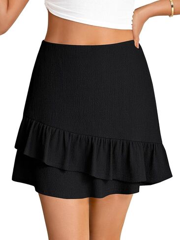 Umenlele Women's Layered A Line Hem High Waist Texture Fashion Casual Mini Skirts in Saudi Arabia