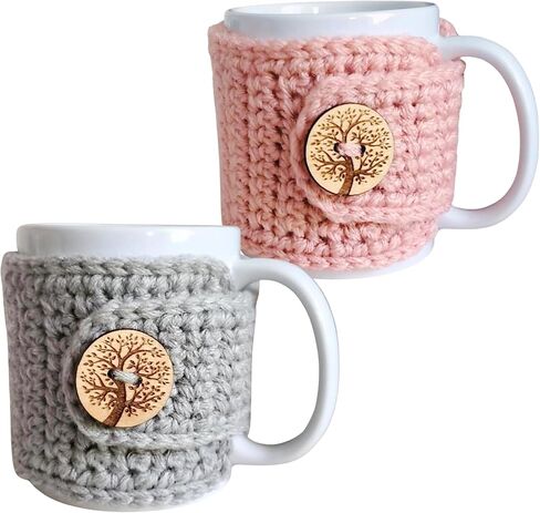 Winter Mug Sweater, Tree of Life Mug Cozy Sleeve, Holiday Cup Cover (Rose Pink) in Kuwait