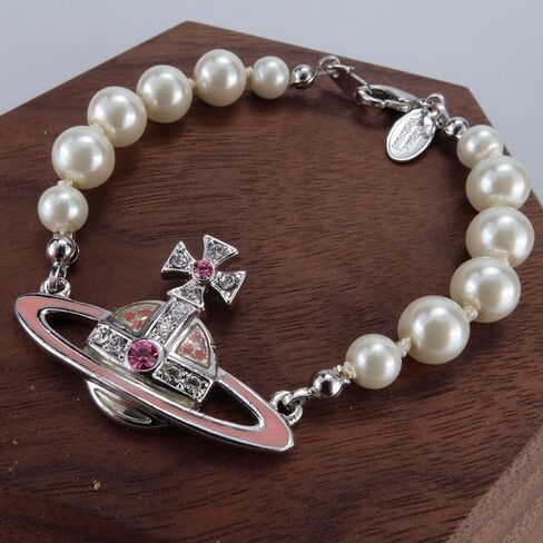 Pearl Crystal Quartz Saturn Bracelet for Women – Handmade Celestial Punk Planet Charm Jewelry, Luxury Alloy Bracelet in Saudi Arabia
