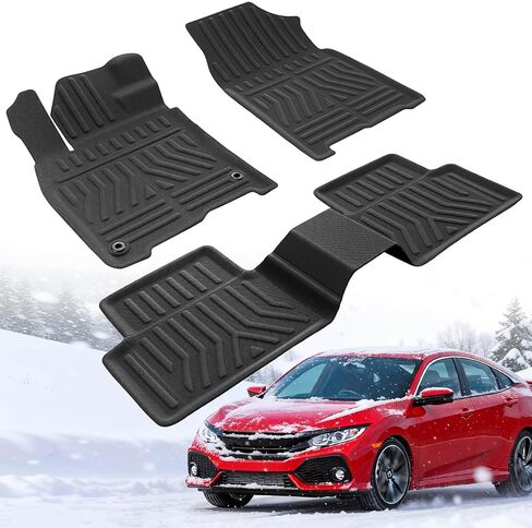 Car Floor Mats for Honda Civic: 2016-2021, All Weather Accessories Rubber Floor Liners Custom Fit for Civic 2016 2017 2018 2019 2020 2021 Sedan/Hatchback/Coupe/Type R/Insight Front Rear Carpet, XPE in Saudi Arabia