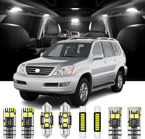 مجموعة مصابيح LED داخلية 18 قطعة من AENVTOL لسيارة Lexus GX470 2003-2009 Toyota Land Cruiser Prado 120 2003-2009 حزمة مصابيح LED داخلية بيضاء + أضواء لوحة الترخيص، أداة تثبيت in Saudi Arabia