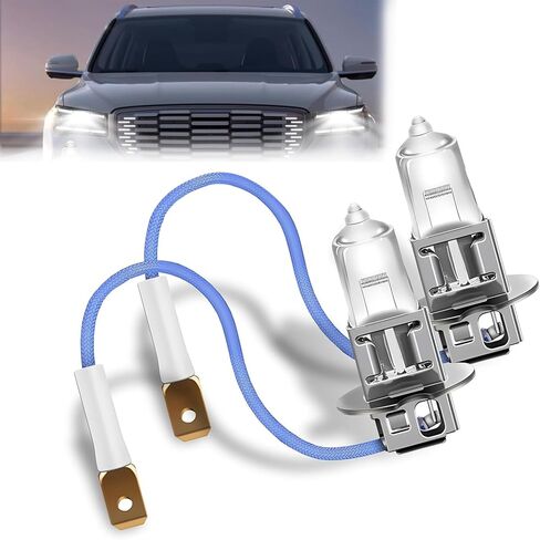 2 PCS H3 Halogen Bulb, 12 V Quartz Glass Waterproof High Brightness Light Bulb, No Decoding Plug and Play Energy Saving Indicator Light with Harness Socket, for Most Cars Trucks (White) in Kuwait