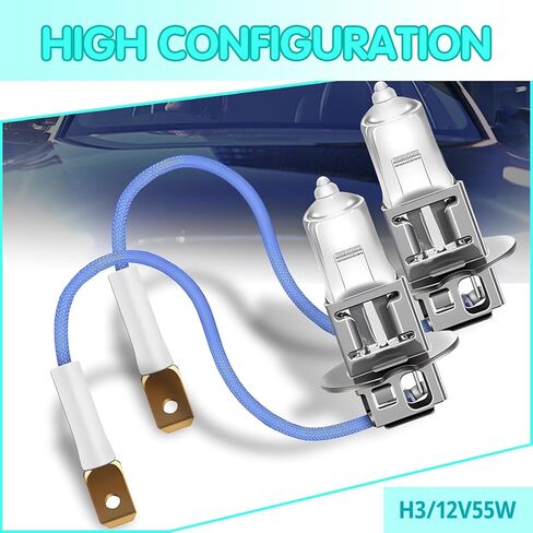 2 PCS H3 Halogen Bulb, 12 V Quartz Glass Waterproof High Brightness Light Bulb, No Decoding Plug and Play Energy Saving Indicator Light with Harness Socket, for Most Cars Trucks (White) in Kuwait