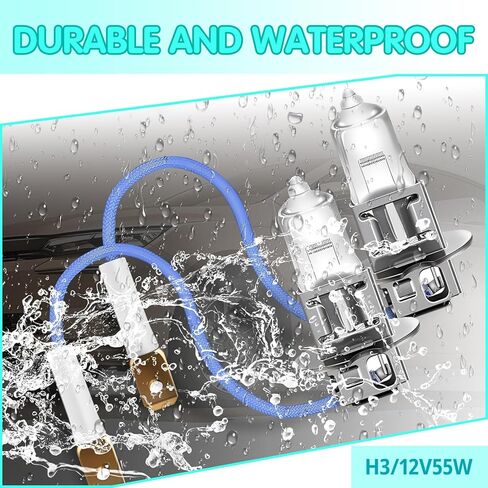 2 PCS H3 Halogen Bulb, 12 V Quartz Glass Waterproof High Brightness Light Bulb, No Decoding Plug and Play Energy Saving Indicator Light with Harness Socket, for Most Cars Trucks (White) in Kuwait