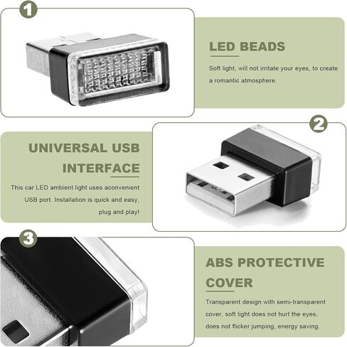 4 PCS USB LED Car Interior Atmosphere Lamp, Mini Night Light Plug-In Trunk Ambient Lighting Kit, Portable USB Interface LED Lamp Interior Decoration for Vehicle Home Office (White+Ice Blue) in Saudi Arabia