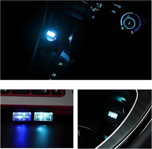 4 PCS USB LED Car Interior Atmosphere Lamp, Mini Night Light Plug-In Trunk Ambient Lighting Kit, Portable USB Interface LED Lamp Interior Decoration for Vehicle Home Office (White+Ice Blue) in Saudi Arabia