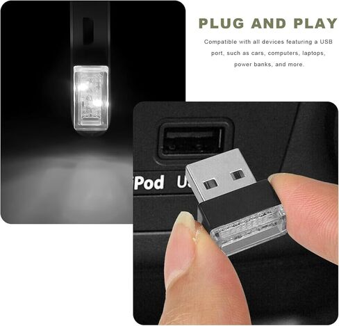 4 PCS USB LED Car Interior Atmosphere Lamp, Mini Night Light Plug-In Trunk Ambient Lighting Kit, Portable USB Interface LED Lamp Interior Decoration for Vehicle Home Office (White+Ice Blue) in Saudi Arabia