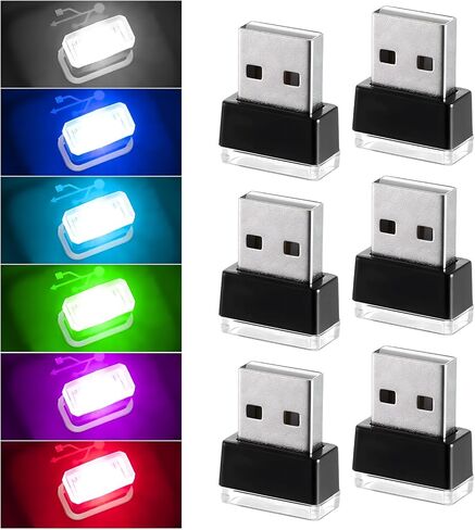 4 PCS USB LED Car Interior Atmosphere Lamp, Mini Night Light Plug-In Trunk Ambient Lighting Kit, Portable USB Interface LED Lamp Interior Decoration for Vehicle Home Office (White+Ice Blue) in Saudi Arabia