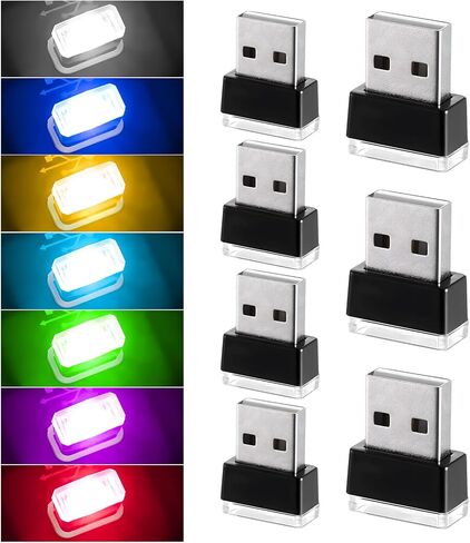 4 PCS USB LED Car Interior Atmosphere Lamp, Mini Night Light Plug-In Trunk Ambient Lighting Kit, Portable USB Interface LED Lamp Interior Decoration for Vehicle Home Office (White+Ice Blue) in Saudi Arabia