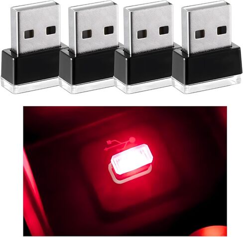 4 PCS USB LED Car Interior Atmosphere Lamp, Mini Night Light Plug-In Trunk Ambient Lighting Kit, Portable USB Interface LED Lamp Interior Decoration for Vehicle Home Office (White+Ice Blue) in Saudi Arabia
